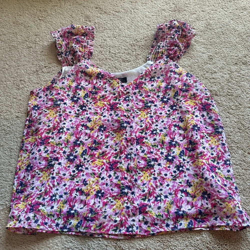 NWT J. Crew Cap-sleeve Crinkle Chiffon Top in floral fields size Small